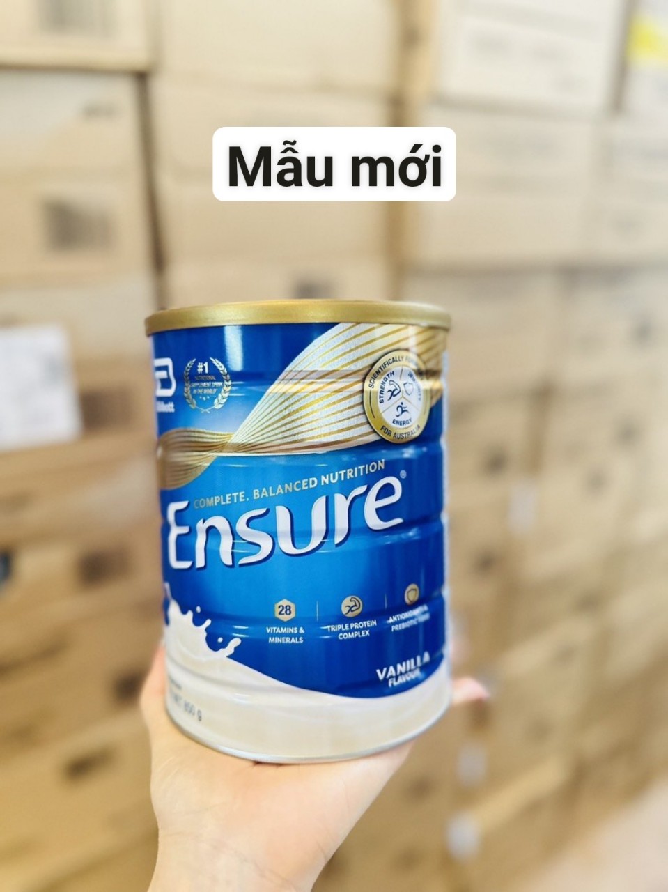 Sữa bột Ensure Úc hộp 850g, hương vị Vanilla